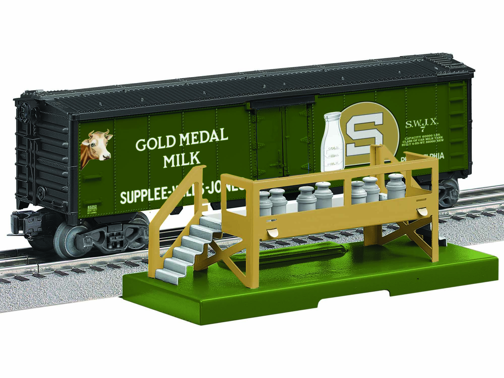 Lionel 6-83252 Gold Metal Operating Milk Car w Platform O 027 MIB New 2017 
