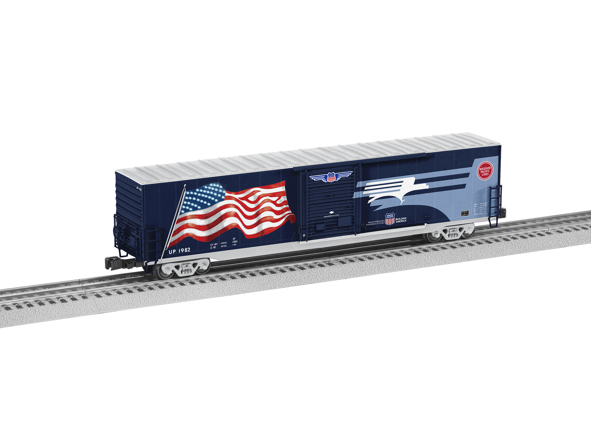 LIONEL MP HERITAGE FLAG BOXCAR #1982 LED LIGHT O GAUGE freight train 6-85404 NEW 