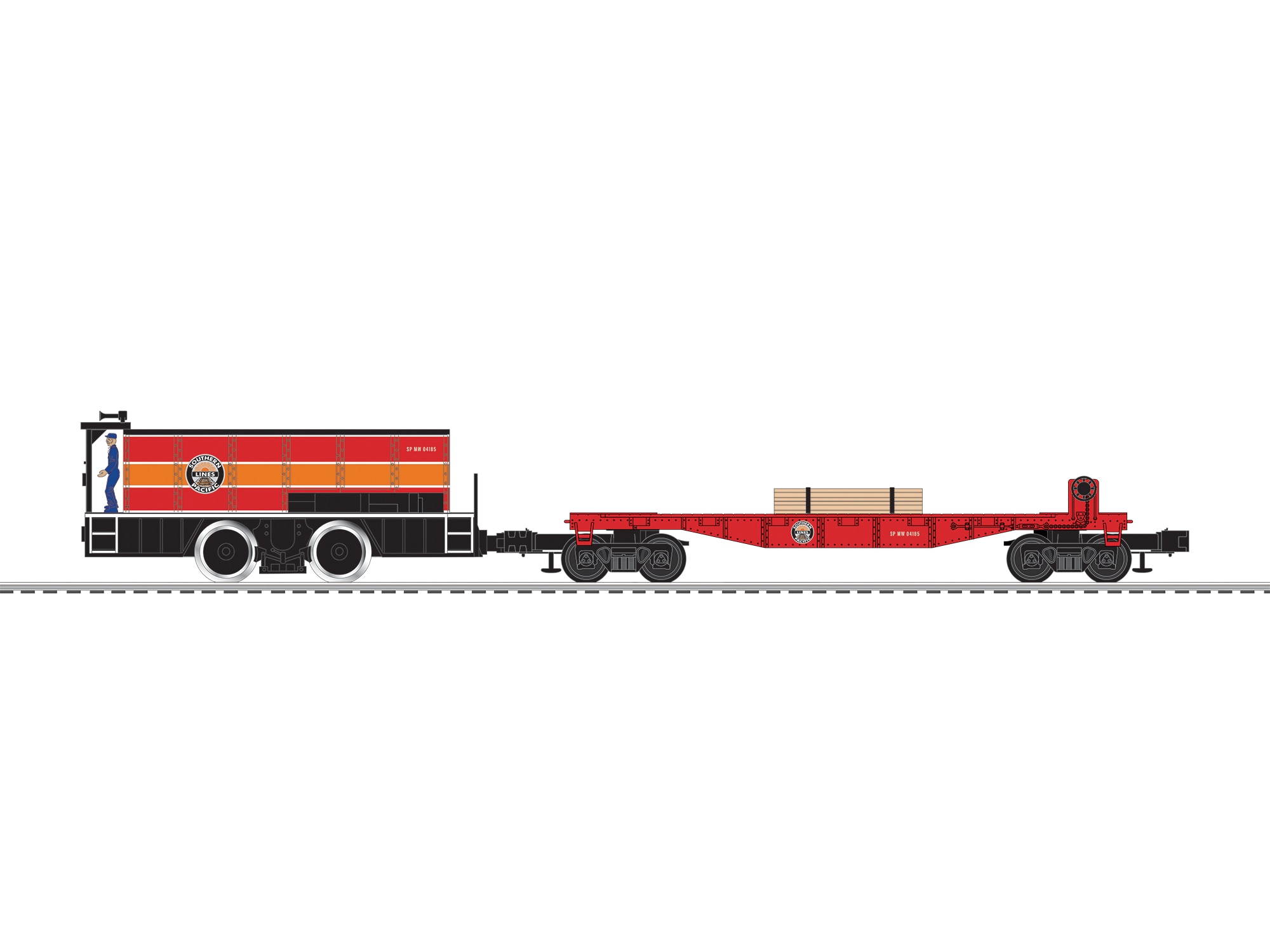 Southern Pacific Tie-jector and flatcar SP MW 04185