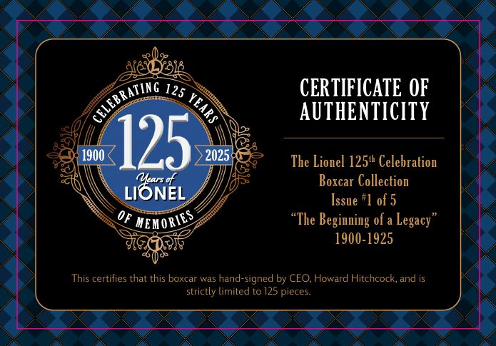 Lionel "Through the Years" 125th Anniversary Boxcar Autographed Collection - LIMITED TO 125 PIECES!